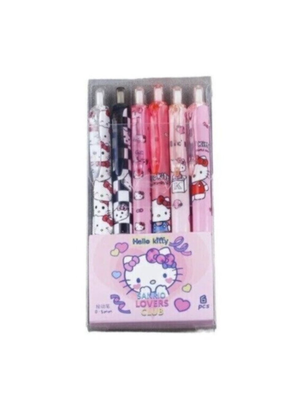 Hello Kitty Black Lovers Club Gel Pens – 6-Pack Quick-Dry 0.5mm Black Ink Pens
